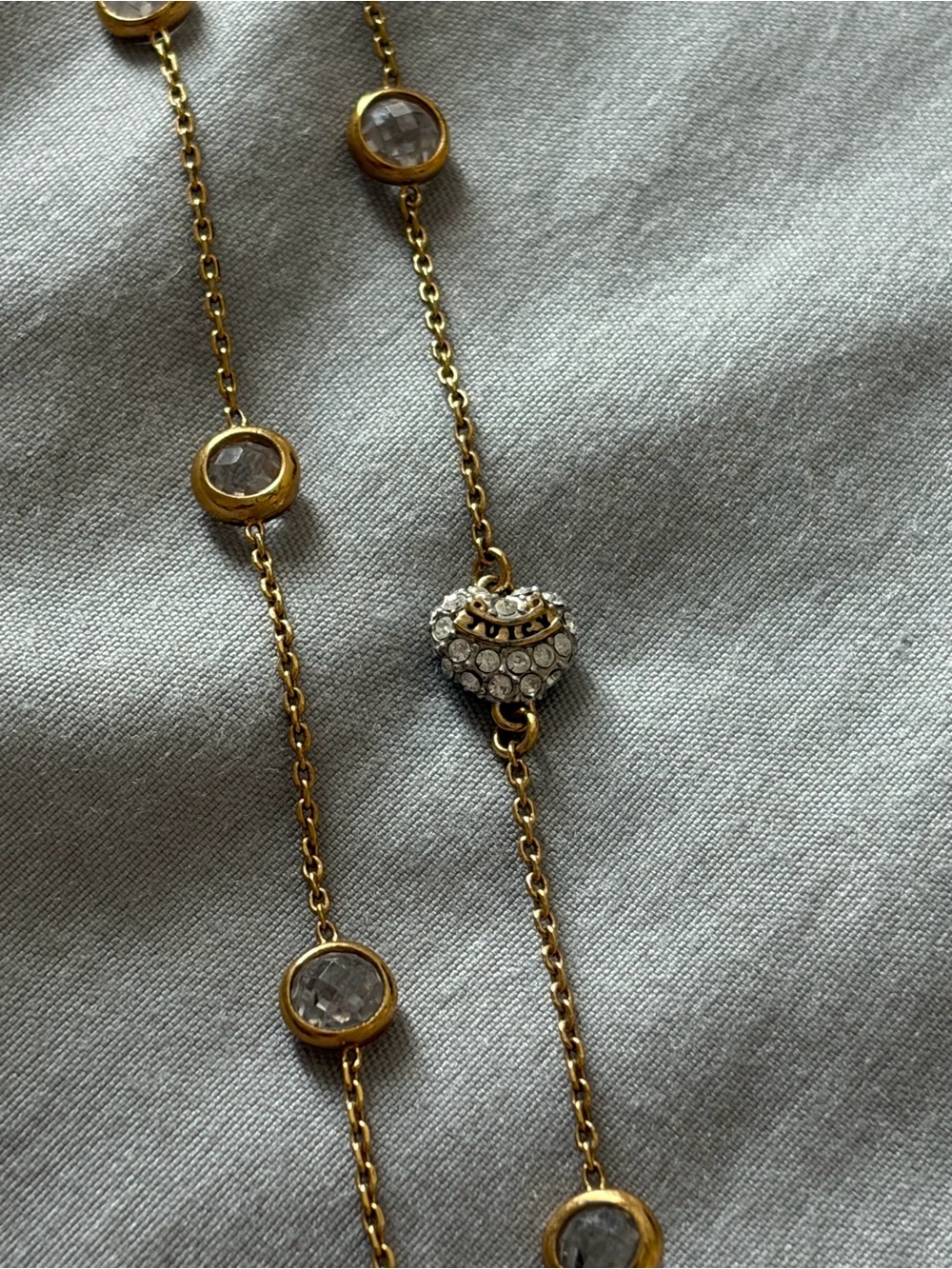VINTAGE Juicy Couture necklace gold tone paved heart CZ